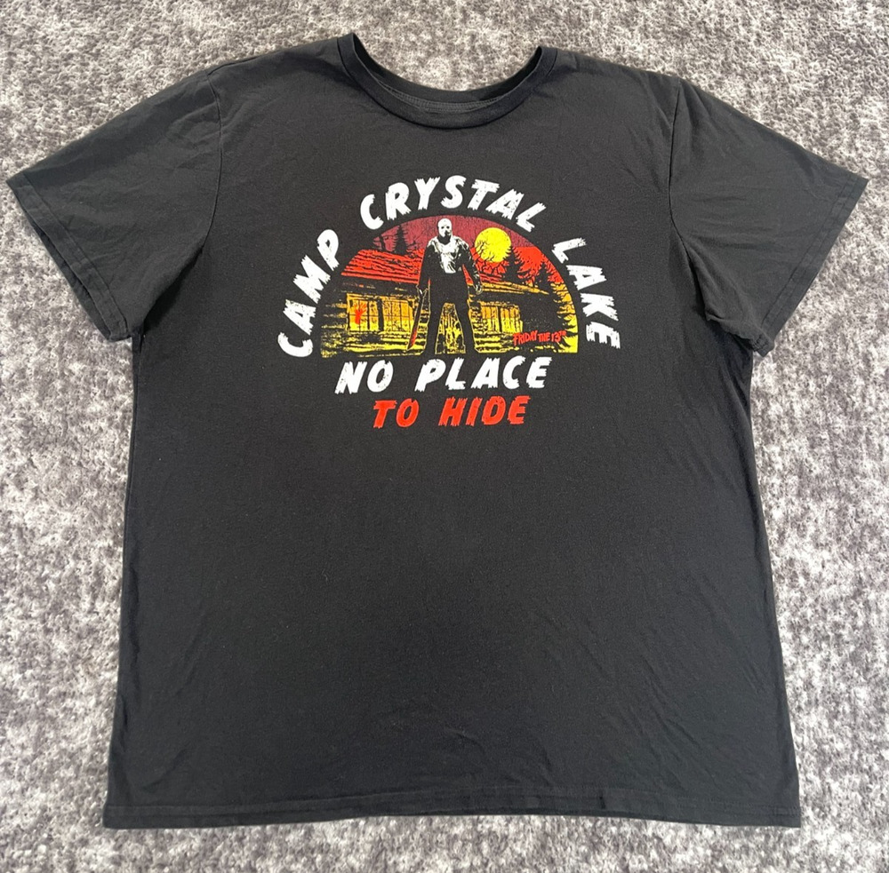 Camp Crystal Lake Jason Youth Kids 2XL Black Short Sleeve T Shirt Horror Tee